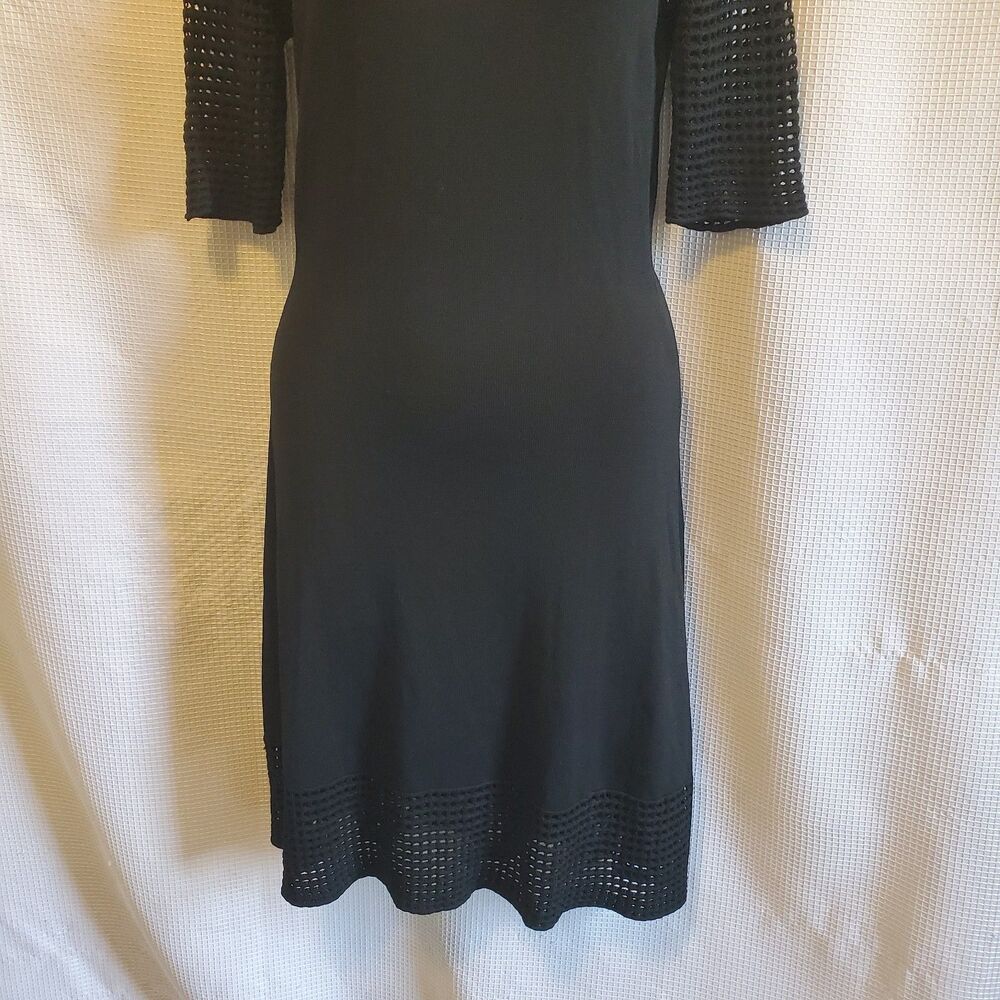 Nanette Lepore Womens Sz S Black Knit Grid Mesh Dress knee length 1/2 sleeve - Picture 7 of 13